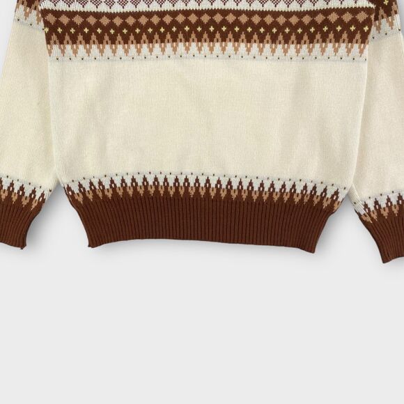 VINTAGE Fruit of the Loom Sweater Mens Extra Large Brown Fair Isle Pullover 60s - Picture 4 of 9
